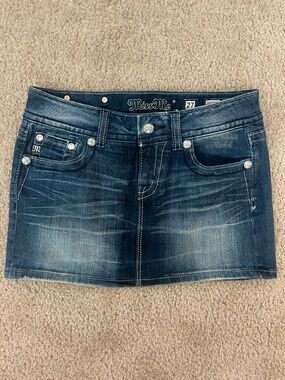 Miss Me Denim Mini Skirt in Dark Blue Wash